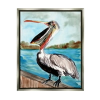 Наутички пеликански птици од клун за животни и инсекти сликање сјај сиво врамен уметнички печатен wallид уметност