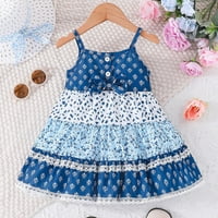 Девојки се облекуваат обичен фустан лето мало девојче цветно печатење лента од рамото без ракави фустани за девојчиња сини 18 месеци