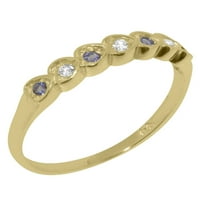 Британец направи 9к жолто злато природен дијамант и танзанит женски вечен прстен - опции за големина - големина 10