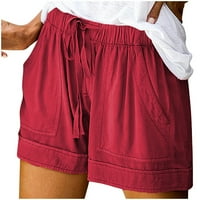 Kilsенски плус дозвола за големина $ женски плус големина удобно влечење на лежерна еластична џеб на половината лабава шорцеви панталони црвени xxxxxl