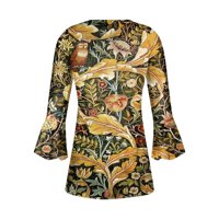 Huachen копче надолу кошули за женски летни печати Туника врвови облечени обични bellвонче на вратот v вратот пролетни блузи