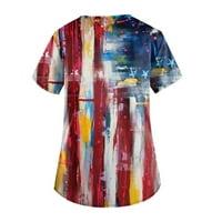 Блузи За Жени Модна Печатена Работна Униформа СО Џебни Маици Врвови СО Кратки Ракави XL
