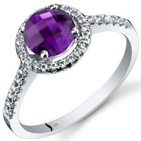 Ораво КТ тркалезна форма Виолетова аметистичка ореол прстен во 14к бело злато