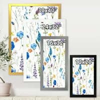 DesignArt 'Сини диви цвеќиња со лисја I' традиционално врамен уметнички принт
