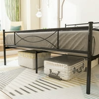 Теравес целосна големина метална рамка за кревети во спална соба платформа за платформа со глава, црна боја