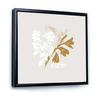 DesignArt 'Минимален ботанички дизајн во бело и кафеаво' Традиционално врамено платно wallидно печатење