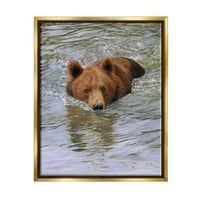 Кафеава мечка езерото прскаат животни и инсекти Фотографија Металик злато врамена уметничка печатена wallидна уметност