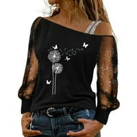 вожидаоке маици за жени жени обична модна врвна кошула д анделион печатење мрежа чипка со долги ракави елегантна ладна маица