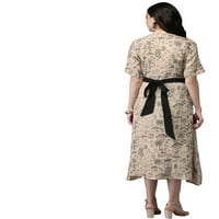 Елорија печати женска мода стилска должина на коленото во фустан за дизајн на вратот